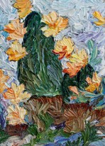 Lia Aminov Cactus with flowers, oil painting, 15x21 cm, 2019.jpg