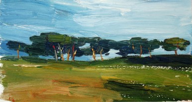 Lia Aminov pine trees, 12 x 24 oil painting, 2016.jpg