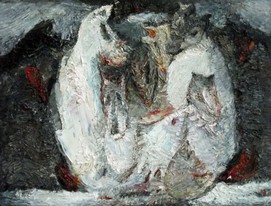 Lia Aminov abstract with wolfs oil painting.JPG