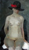 Lia Aminov female nude with black hat oil painting.JPG