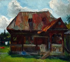 Lia Aminov oil painting, old house, Maramures.JPG
