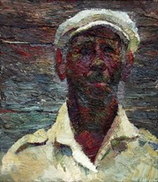 Lia Aminov old man with white hat oil painting.JPG