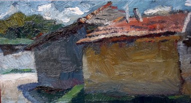Lia Aminov two old houses in Butuceni oil painting.jpg