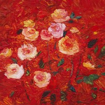 Lia Aminov Roses on Red, 40x40 cm, oil painting, 2015.jpg
