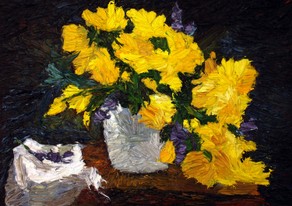 Lia Aminov Yellow flowers oil painting 35x45 cm, 2015.jpg