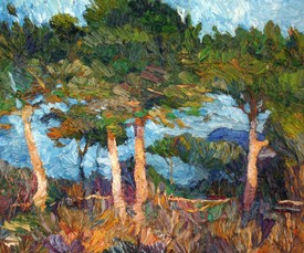 Pine trees Lia Aminov painting, 50x60 cm, 2015.jpg