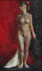 Lia Aminov Nude on red and black background, 80x48 cm, 2006.jpg
