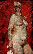 Lia Aminov female nude on red, oil painting, 2005.jpg
